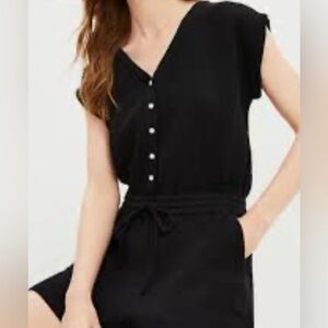 Lou & Grey button front black gauze romper, medium